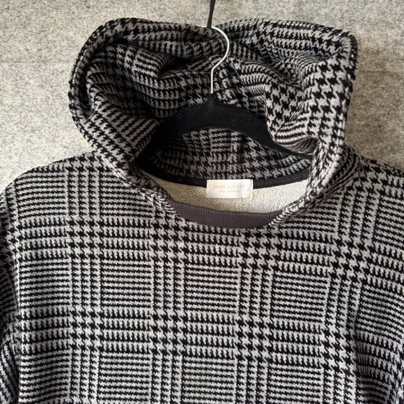 John Elliott Hoodie Black White Plaid Houndstooth Cropped Sweatshirt - Picture 3 of 12